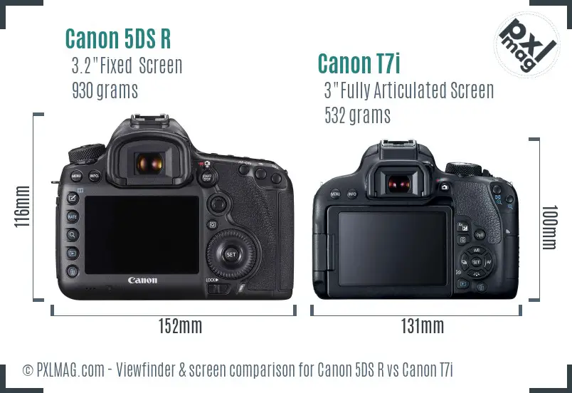 Canon 5DS R vs Canon T7i Screen and Viewfinder comparison