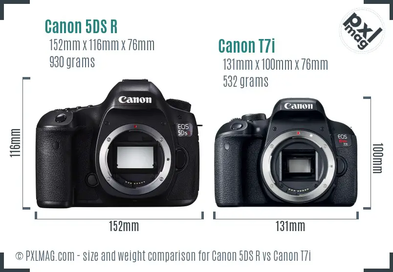 Canon 5DS R vs Canon T7i size comparison