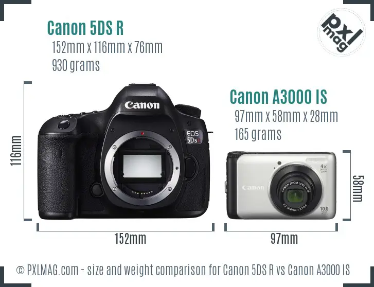 Canon 5DS R vs Canon A3000 IS size comparison