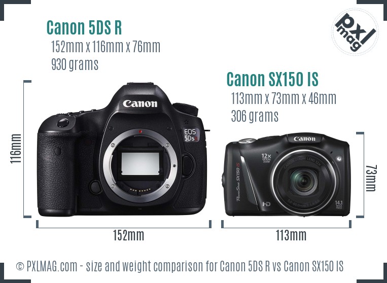 Canon 5DS R vs Canon SX150 IS size comparison