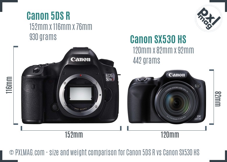 Canon 5DS R vs Canon SX530 HS size comparison