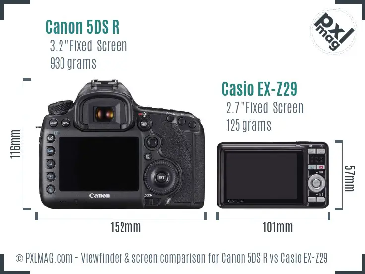 Canon 5DS R vs Casio EX-Z29 Screen and Viewfinder comparison
