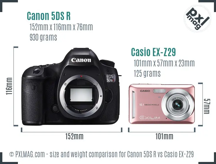 Canon 5DS R vs Casio EX-Z29 size comparison