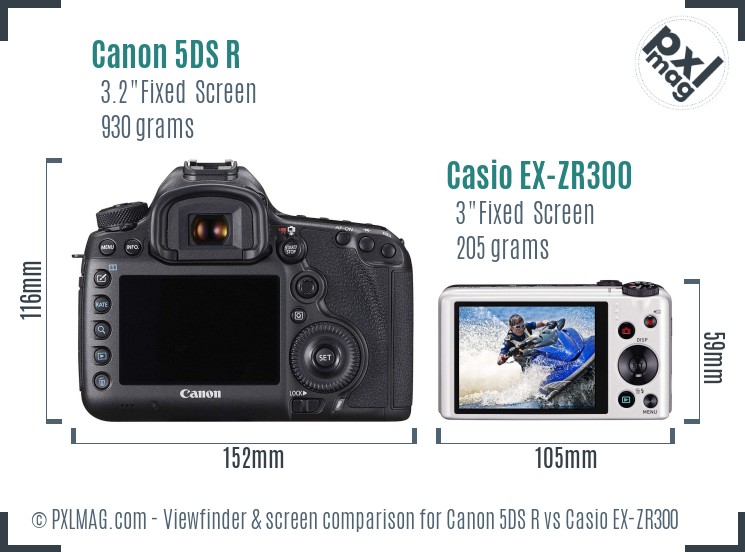Canon 5DS R vs Casio EX-ZR300 Screen and Viewfinder comparison