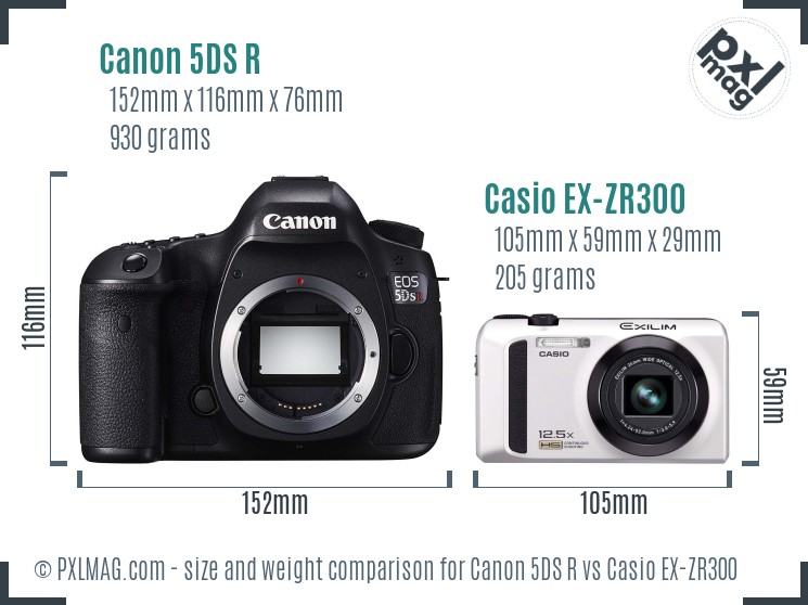 Canon 5DS R vs Casio EX-ZR300 size comparison