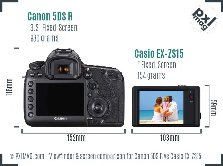 Canon 5DS R vs Casio EX-ZS15 Screen and Viewfinder comparison