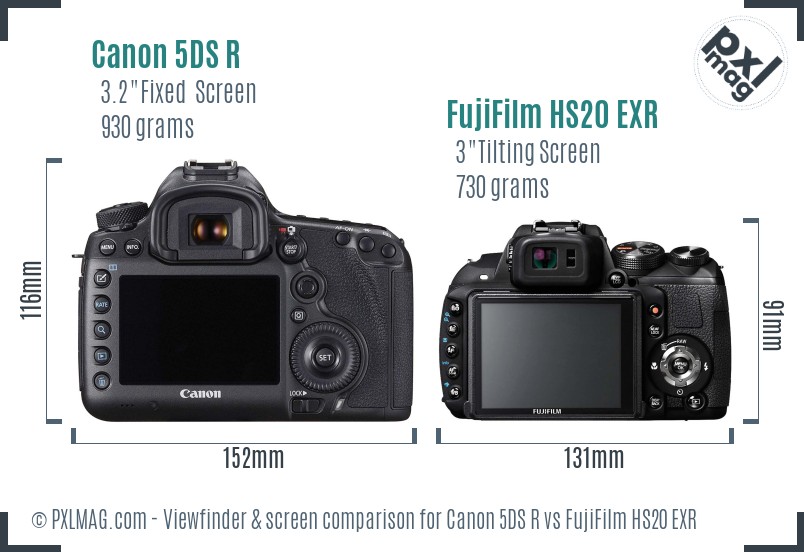 Canon 5DS R vs FujiFilm HS20 EXR Screen and Viewfinder comparison