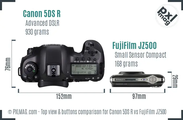 Canon 5DS R vs FujiFilm JZ500 top view buttons comparison