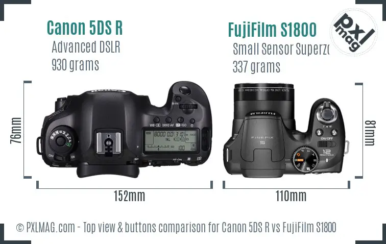 Canon 5DS R vs FujiFilm S1800 top view buttons comparison