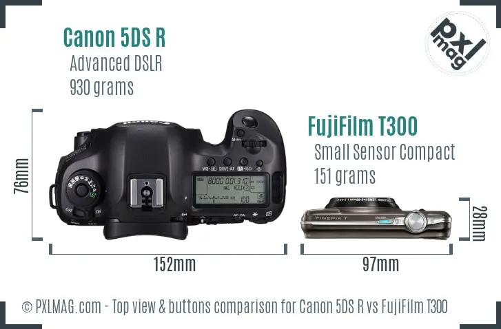 Canon 5DS R vs FujiFilm T300 top view buttons comparison