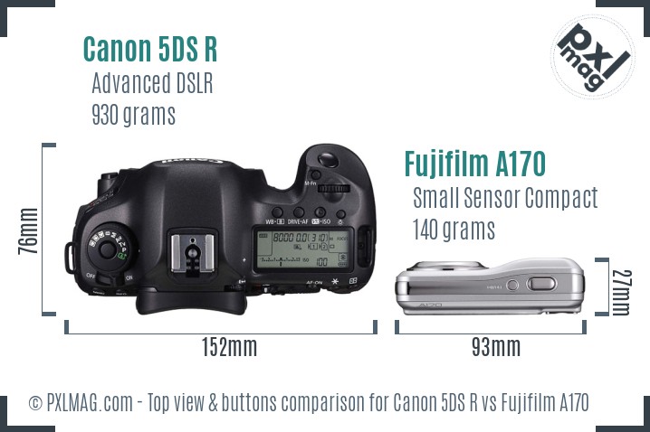 Canon 5DS R vs Fujifilm A170 top view buttons comparison