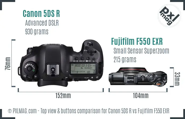 Canon 5DS R vs Fujifilm F550 EXR top view buttons comparison Canon 5DS R vs Fujifilm F550 EXR top view buttons comparison