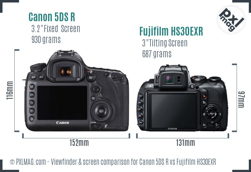 Canon 5DS R vs Fujifilm HS30EXR Screen and Viewfinder comparison