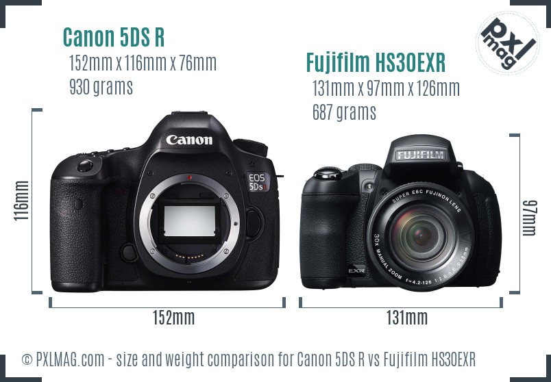 Canon 5DS R vs Fujifilm HS30EXR size comparison