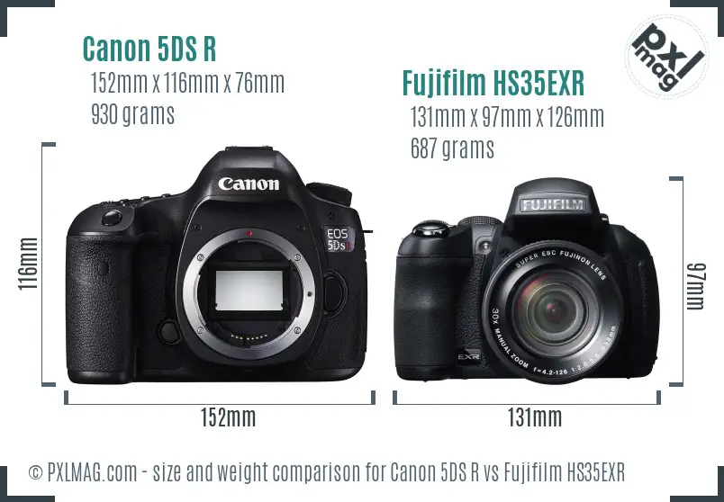 Canon 5DS R vs Fujifilm HS35EXR size comparison Canon 5DS R vs Fujifilm HS35EXR size comparison