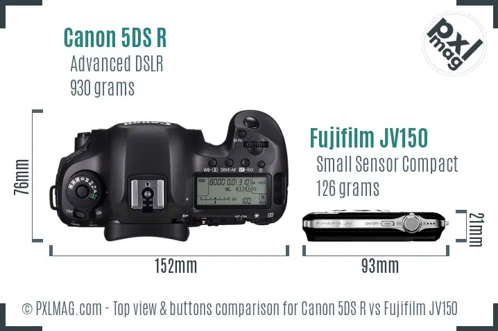 Canon 5DS R vs Fujifilm JV150 top view buttons comparison