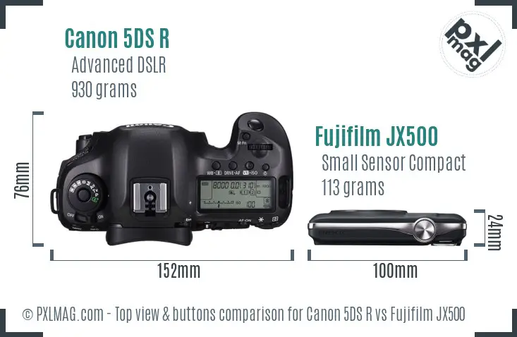 Canon 5DS R vs Fujifilm JX500 top view buttons comparison