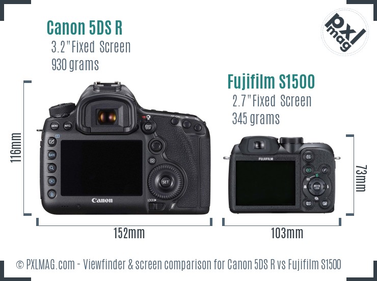 Canon 5DS R vs Fujifilm S1500 Screen and Viewfinder comparison