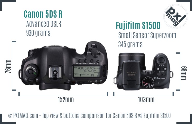 Canon 5DS R vs Fujifilm S1500 top view buttons comparison