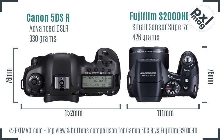 Canon 5DS R vs Fujifilm S2000HD top view buttons comparison