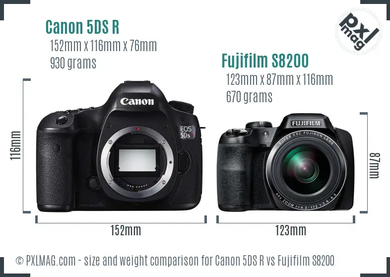 Canon 5DS R vs Fujifilm S8200 size comparison