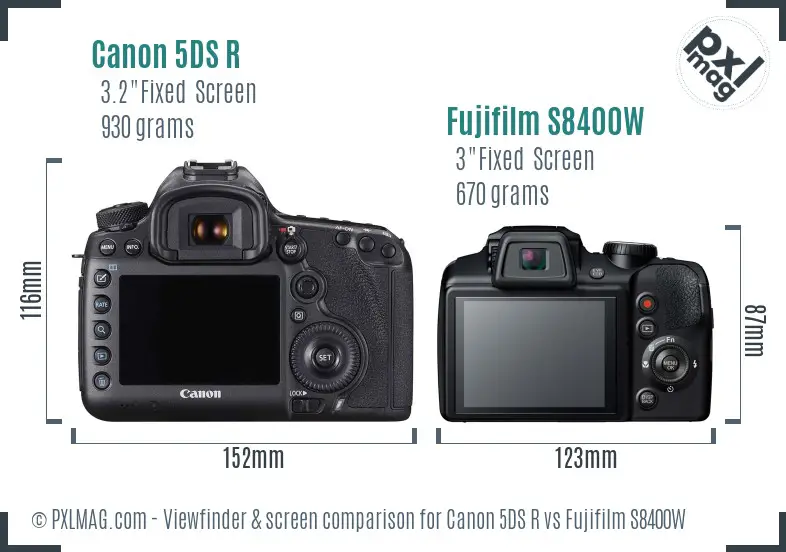 Canon 5DS R vs Fujifilm S8400W Screen and Viewfinder comparison