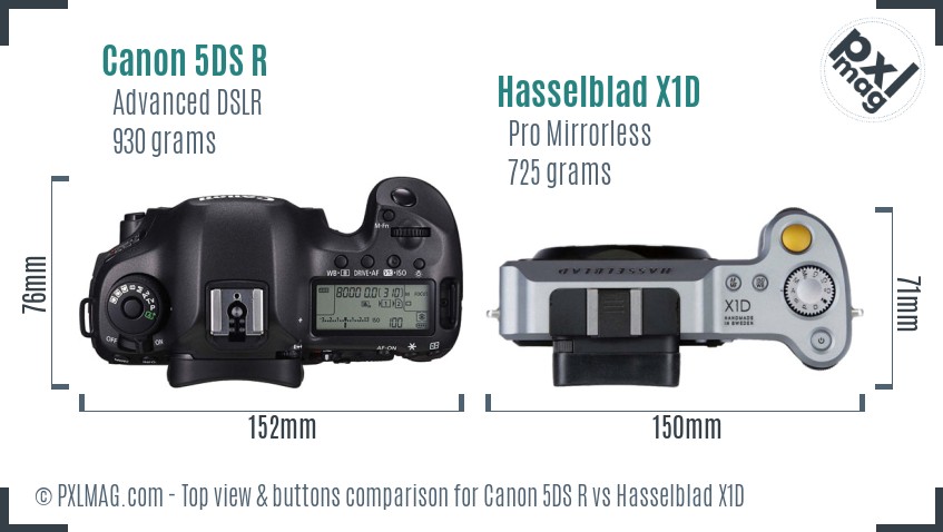 Canon 5DS R vs Hasselblad X1D top view buttons comparison