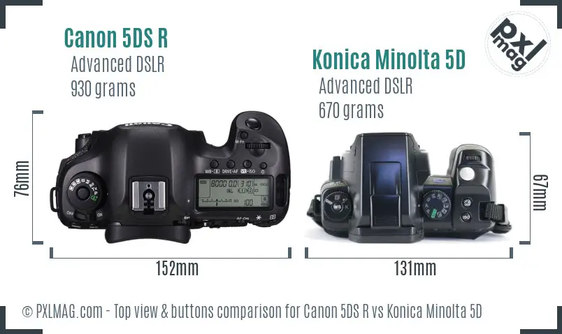 Canon 5DS R vs Konica Minolta 5D top view buttons comparison Canon 5DS R vs Konica Minolta 5D top view buttons comparison