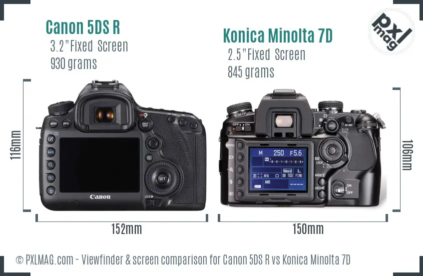 Canon 5DS R vs Konica Minolta 7D Screen and Viewfinder comparison