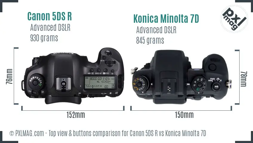 Canon 5DS R vs Konica Minolta 7D top view buttons comparison