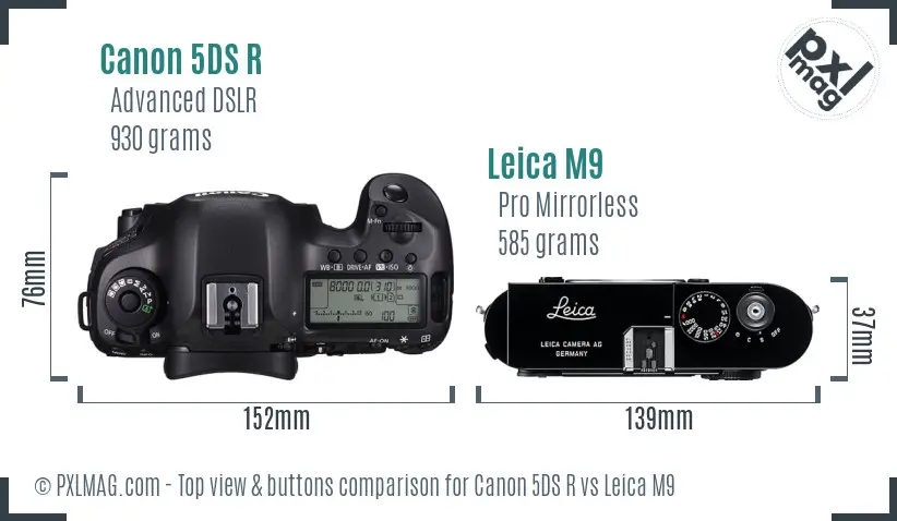 Canon 5DS R vs Leica M9 top view buttons comparison