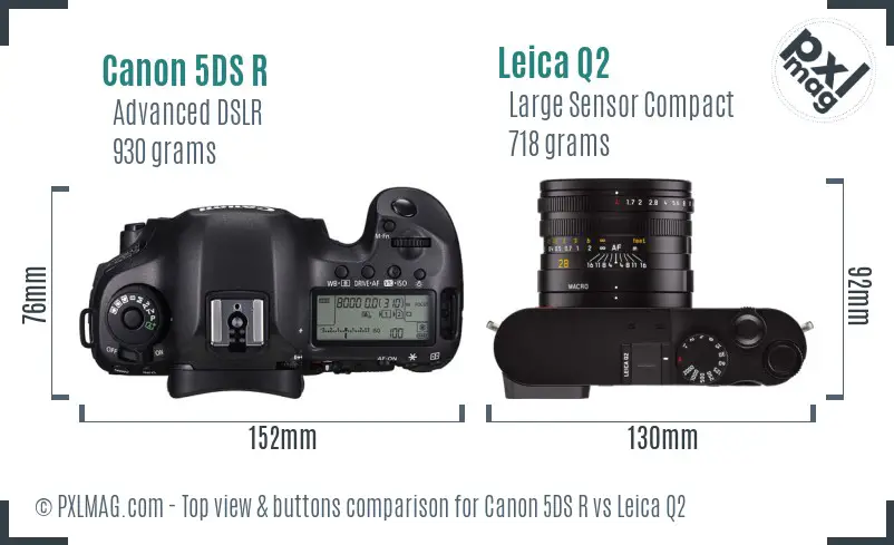 Canon 5DS R vs Leica Q2 top view buttons comparison
