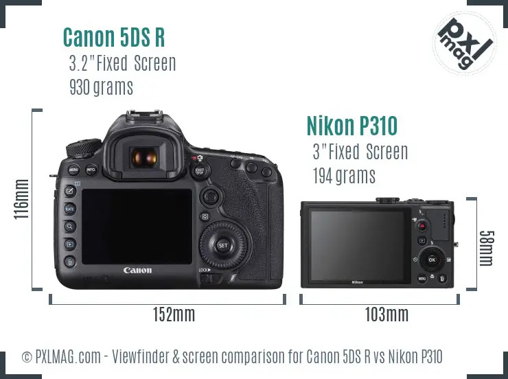 Canon 5DS R vs Nikon P310 Screen and Viewfinder comparison