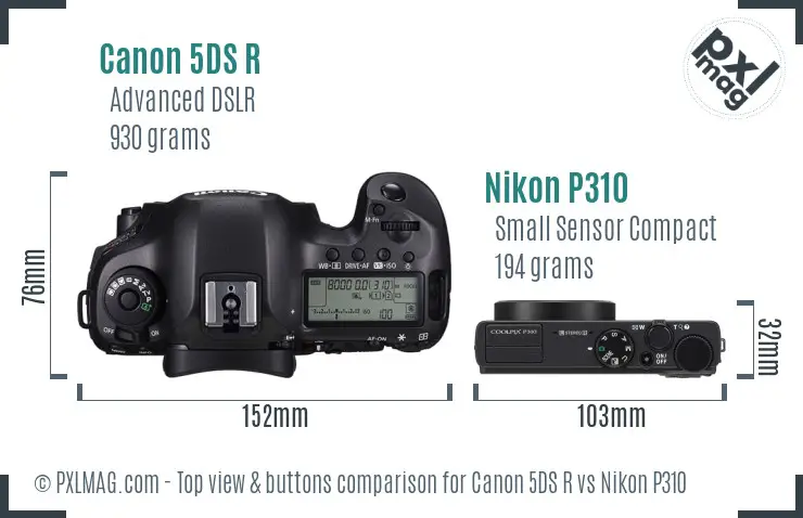 Canon 5DS R vs Nikon P310 top view buttons comparison