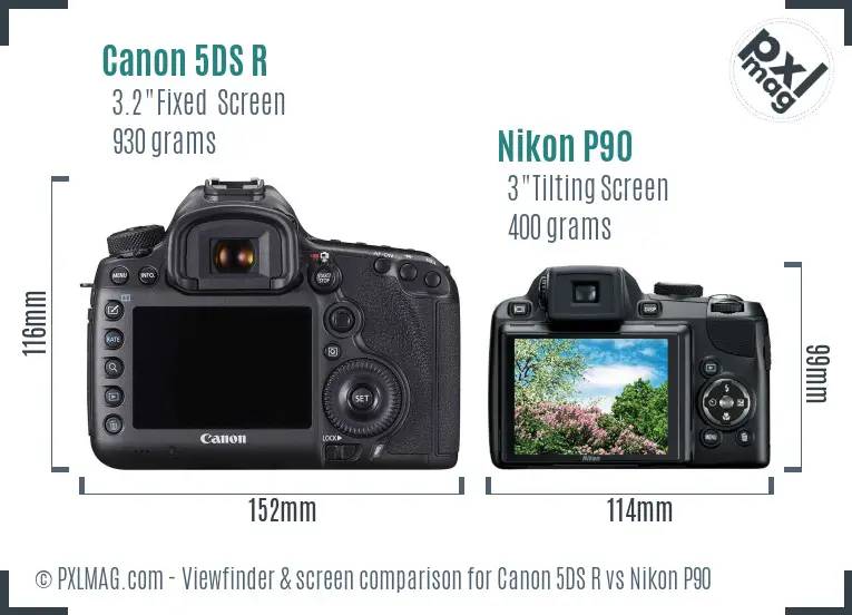 Canon 5DS R vs Nikon P90 Screen and Viewfinder comparison
