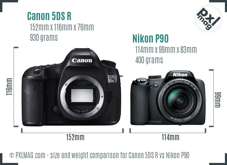 Canon 5DS R vs Nikon P90 size comparison