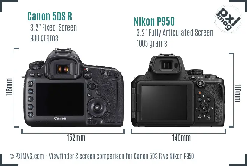 Canon 5DS R vs Nikon P950 Screen and Viewfinder comparison