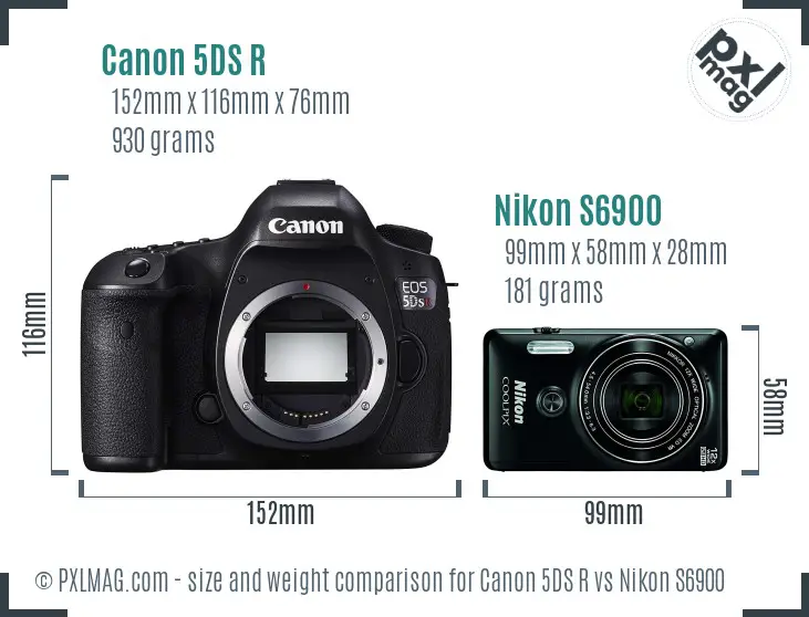 Canon 5DS R vs Nikon S6900 size comparison