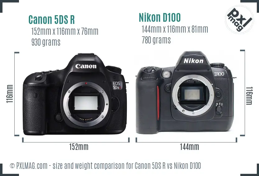 Canon 5DS R vs Nikon D100 size comparison