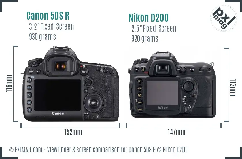 Canon 5DS R vs Nikon D200 Screen and Viewfinder comparison