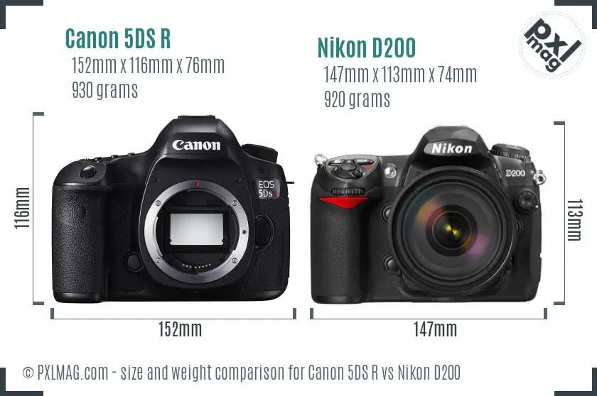 Canon 5DS R vs Nikon D200 size comparison