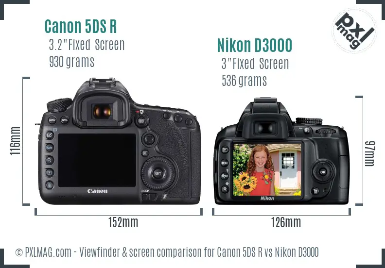 Canon 5DS R vs Nikon D3000 Screen and Viewfinder comparison