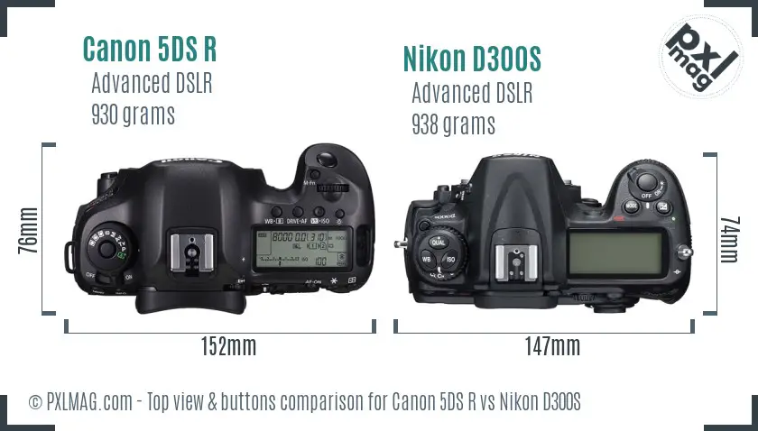 Canon 5DS R vs Nikon D300S top view buttons comparison