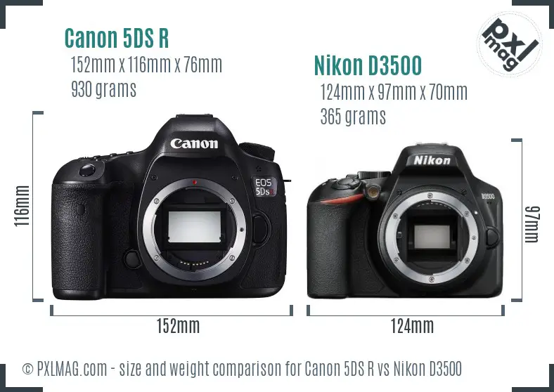 Canon 5DS R vs Nikon D3500 size comparison