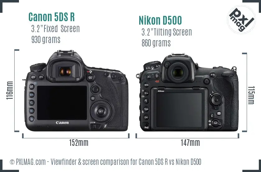 Canon 5DS R vs Nikon D500 Screen and Viewfinder comparison