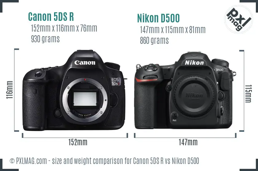 Canon 5DS R vs Nikon D500 size comparison