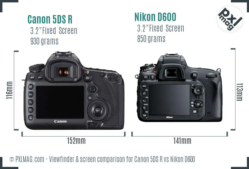 Canon 5DS R vs Nikon D600 Screen and Viewfinder comparison