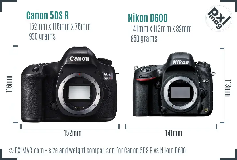 Canon 5DS R vs Nikon D600 size comparison