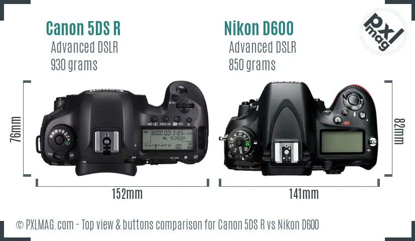 Canon 5DS R vs Nikon D600 top view buttons comparison