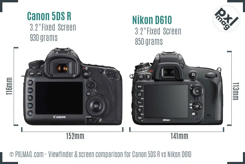 Canon 5DS R vs Nikon D610 Screen and Viewfinder comparison